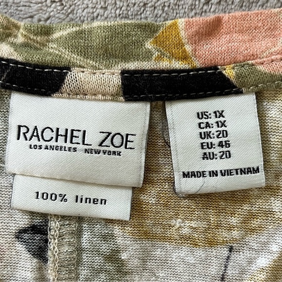 Rachel Zoe 100% Linen Floral V Neck 3/4 Sleeve High Low Shirt Top Size 1X - Picture 5 of 8